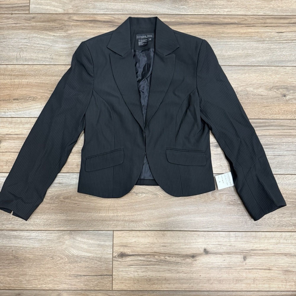 Donna Rae Black Pinstripe Women's Blazer, Size 6